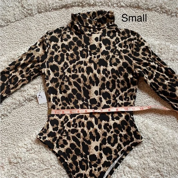 Black Brown Leopard bodysuit long sleeve mock neck NWT small and medium - Picture 7 of 13